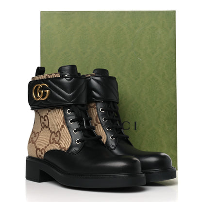 Gucci Flores Calfskin Monogram Maxi GG Nappa Matelasse Double G 40mm Ankle Boots 39.5 Black Camel Ebony 8 of 8