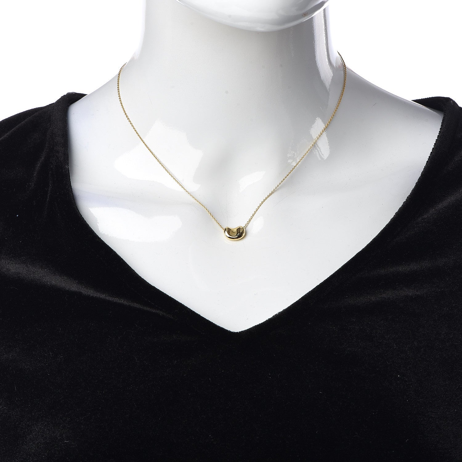 Tiffany 18K Yellow Gold 11mm Elsa Peretti Bean Pendant Necklace 2 of 6