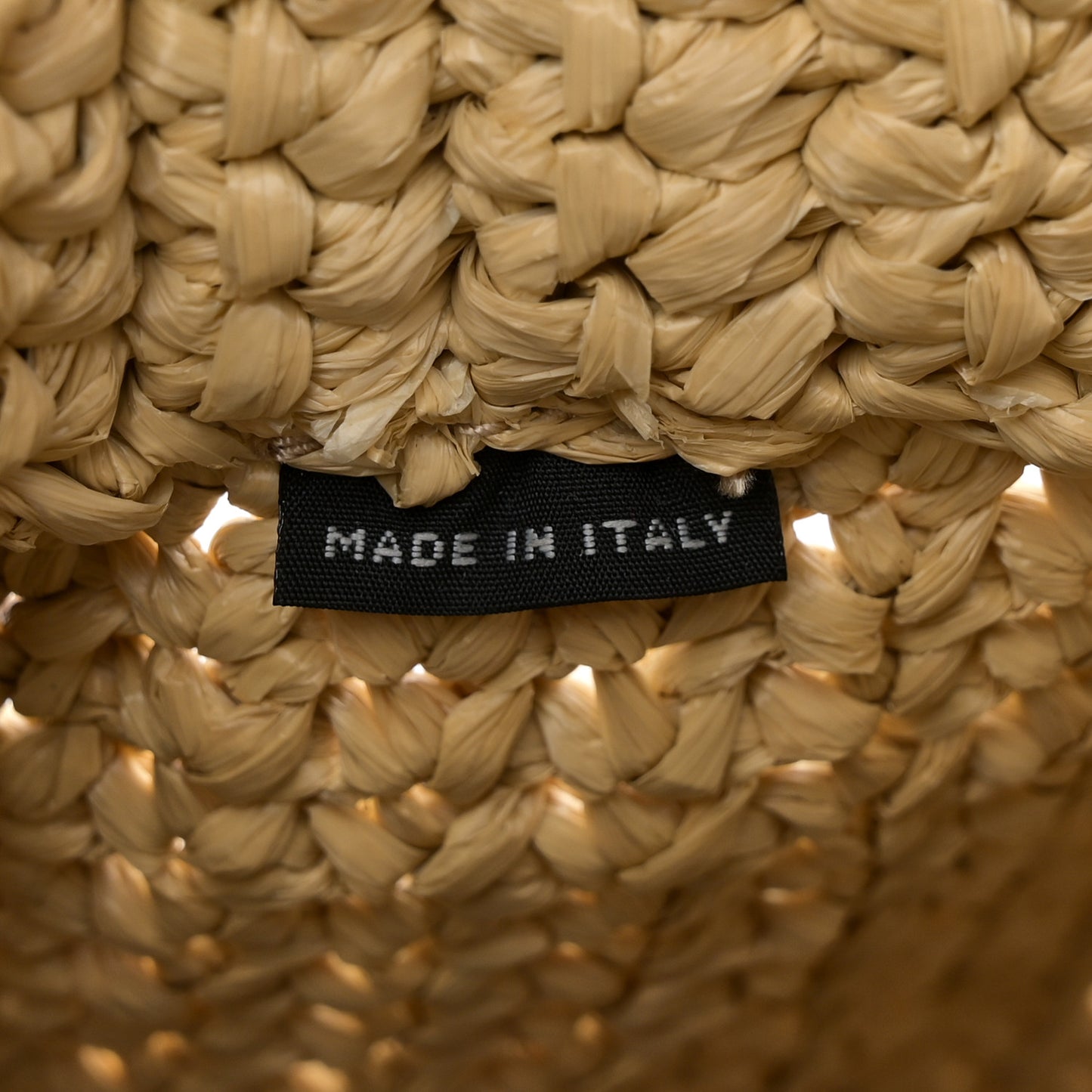 Yarn Raffia Effect Crochet Embroidered Logo Tote Naturale