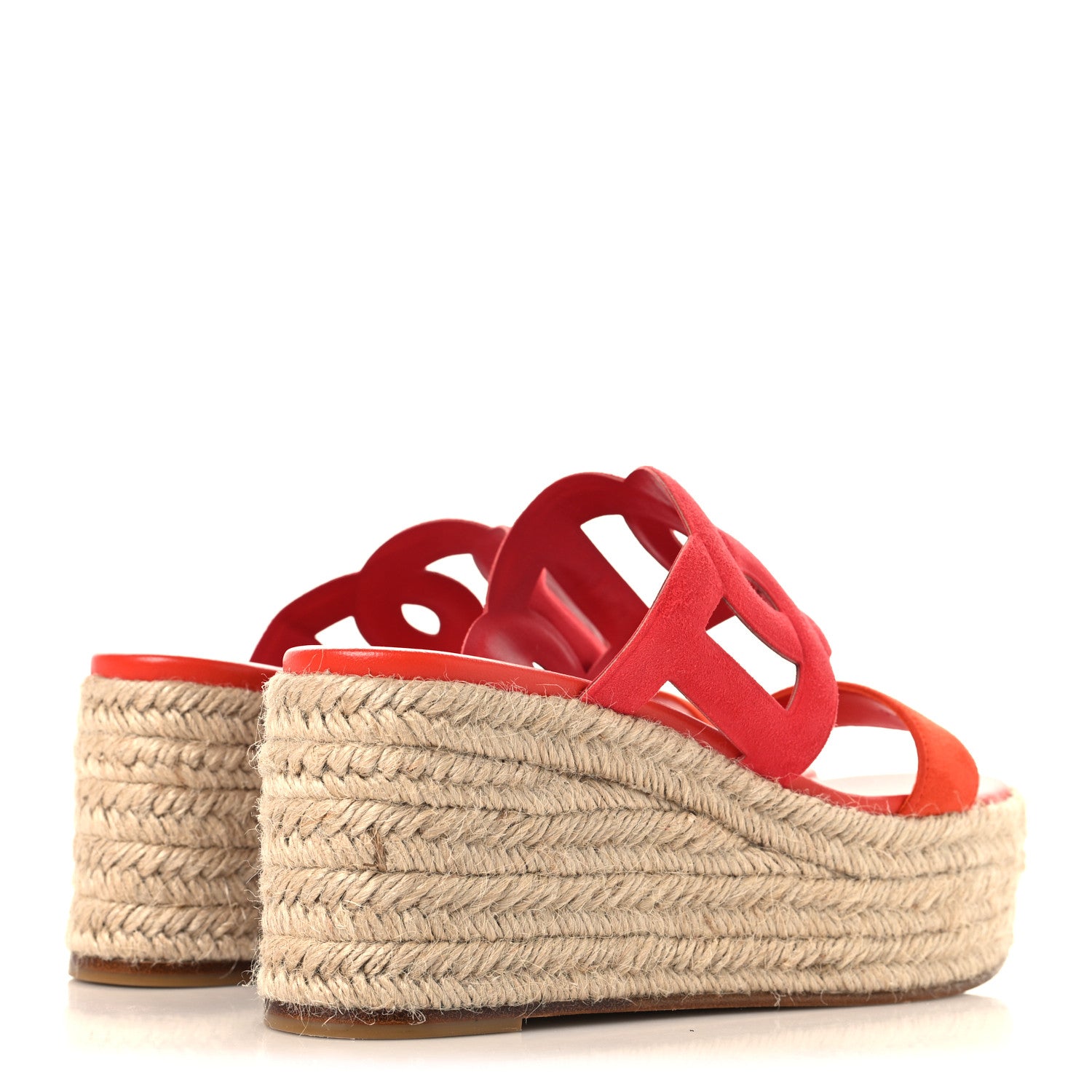 Hermes Suede Goatskin Ithea 30 Espadrille Wedge Sandals 39 Rouge Cinetique Orange Capucine 5 of 10
