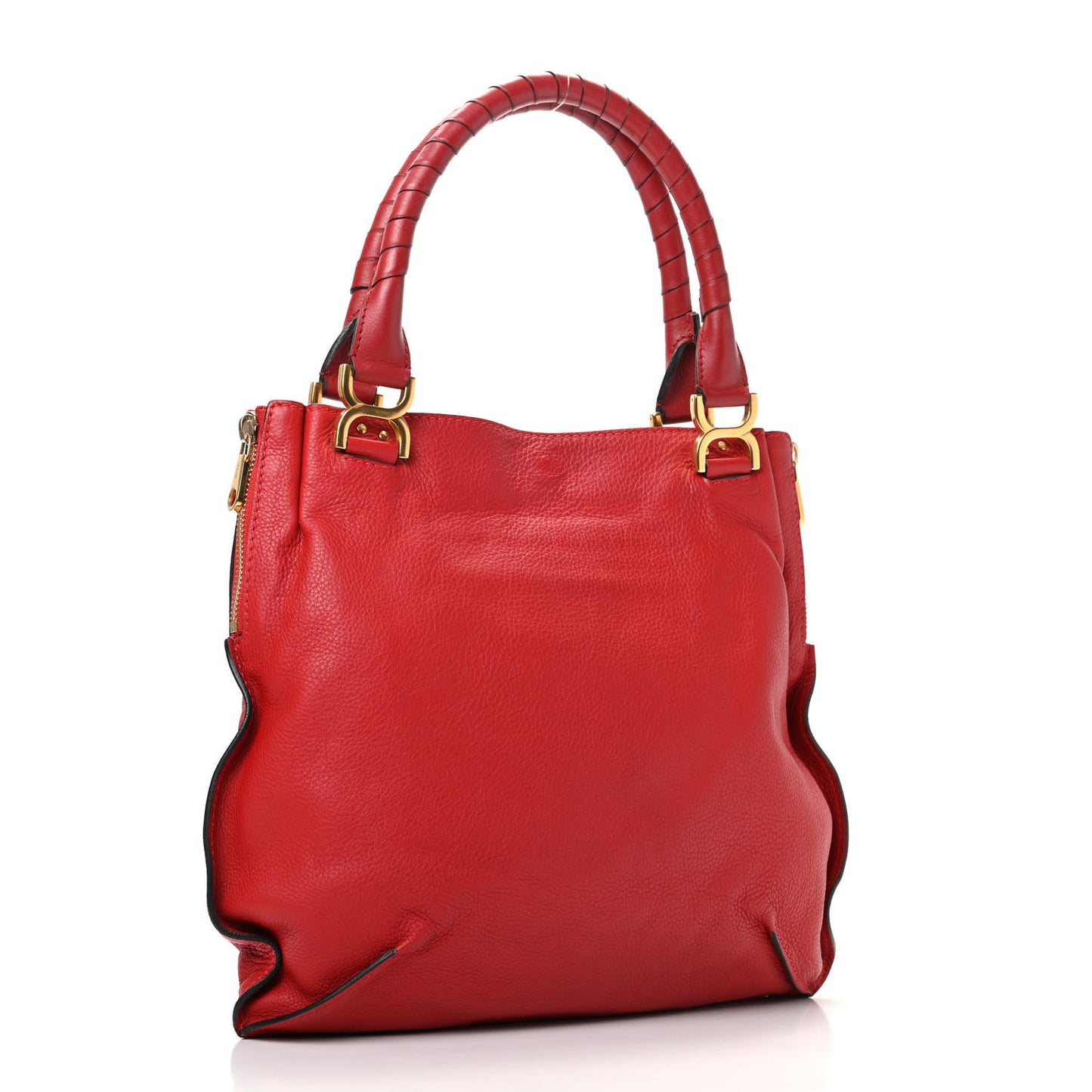 Calfskin Marcie Size Zip Satchel Plaid Red