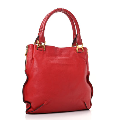 Chloe Calfskin Marcie Size Zip Satchel Plaid Red 3 of 10