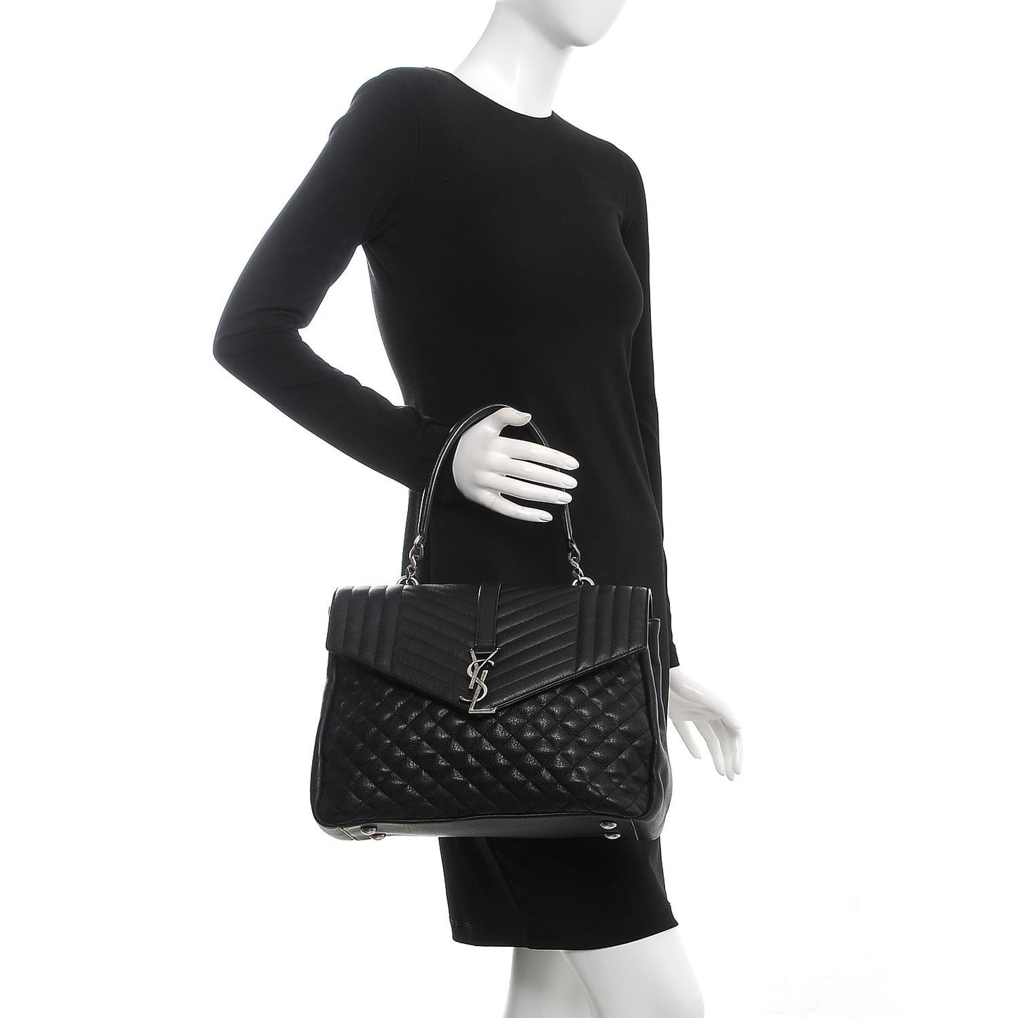 Sheepskin Tri-quilt Monogram Large College Satchel Black