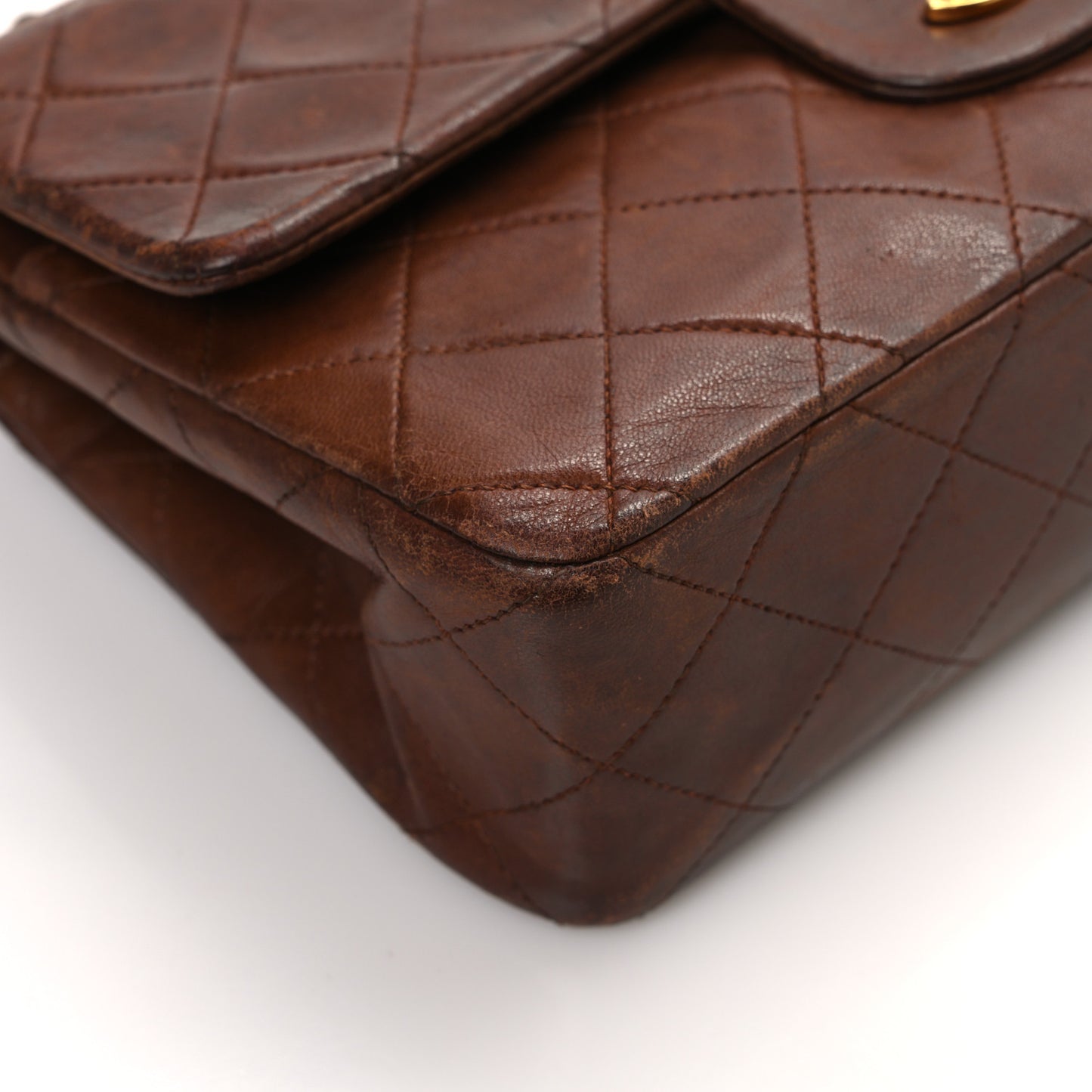 Lambskin Quilted Small Double Flap Brown