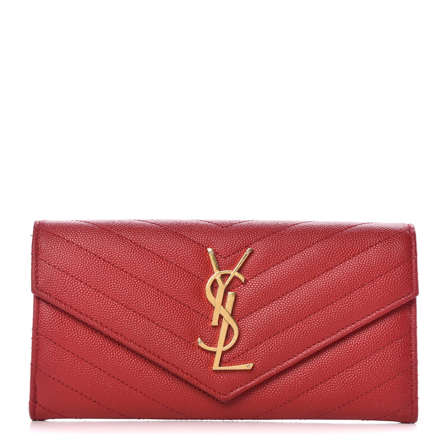 Saint Laurent Grain De Poudre Matelasse Chevron Monogram Flap Wallet Red 1 of 15