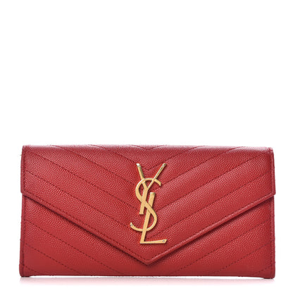 Saint Laurent Grain De Poudre Matelasse Chevron Monogram Flap Wallet Red 1 of 15