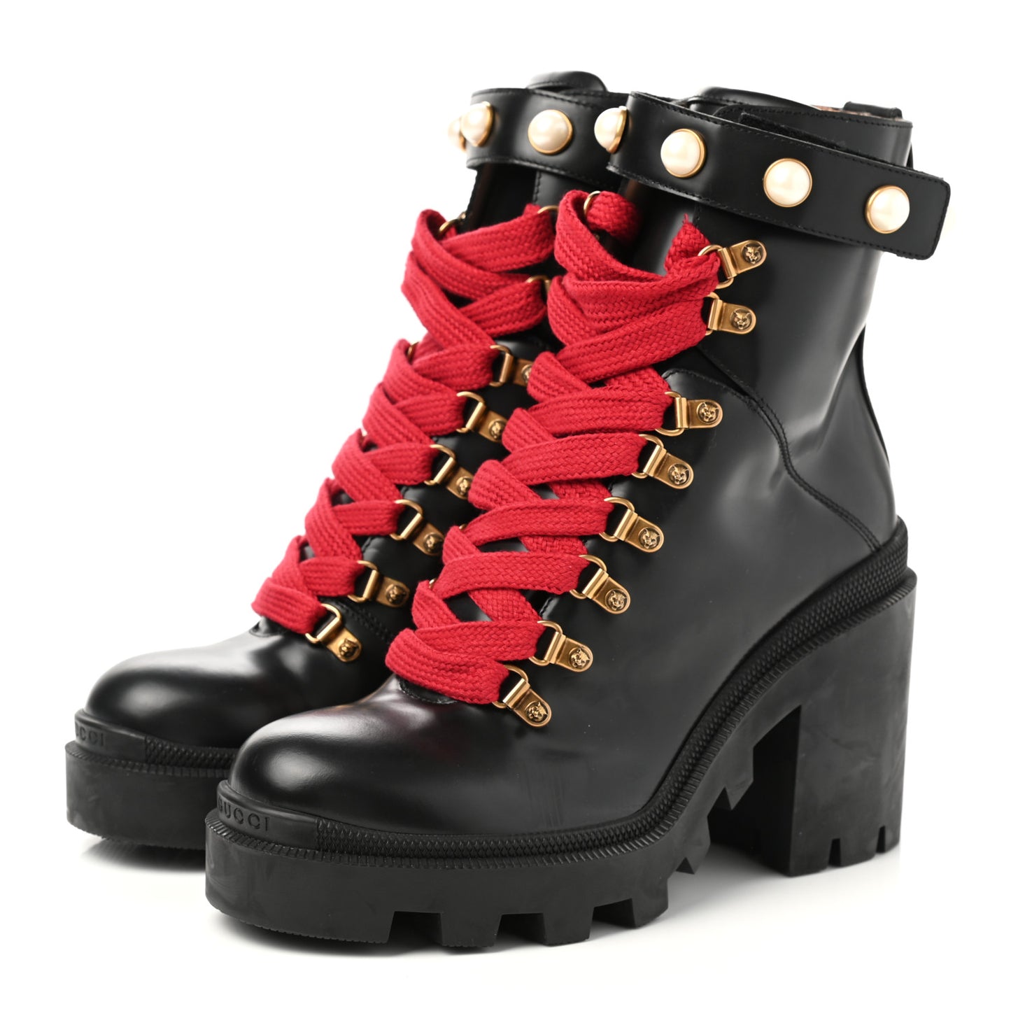 Magnum Calfskin Pearl Lace Up Combat Ankle Boots 38 Black