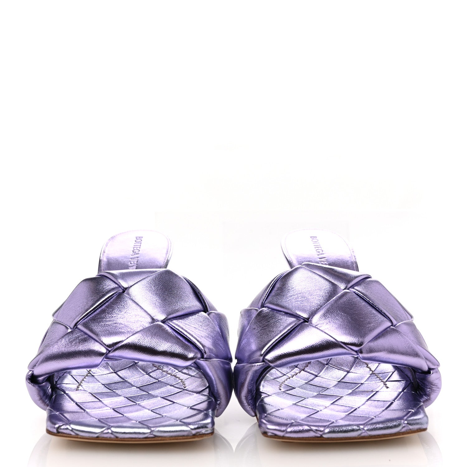 Bottega Veneta Metallic Nappa Maxi Reflection Weave Lido 90mm Mule Sandals 36.5 Wisteria 3 of 11
