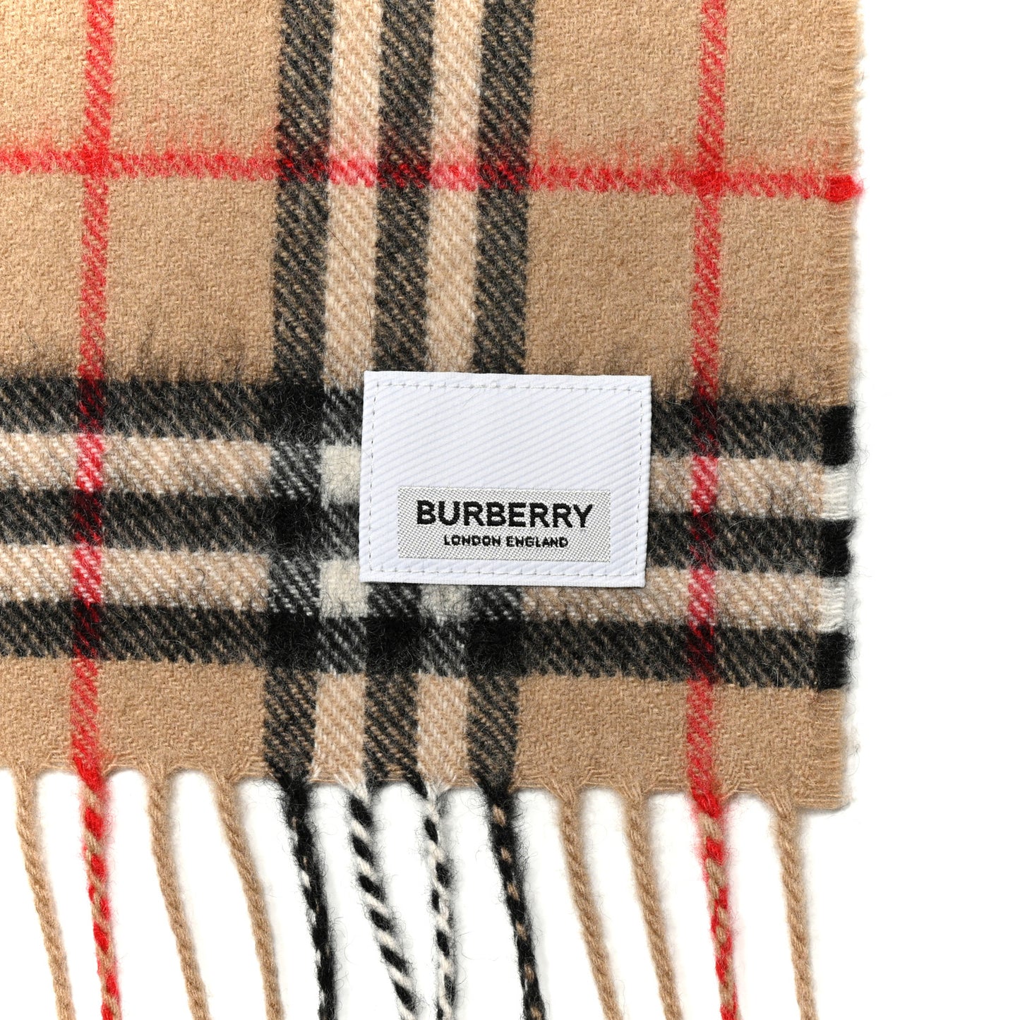 Cashmere Vintage Check Fringe Scarf Archive Beige