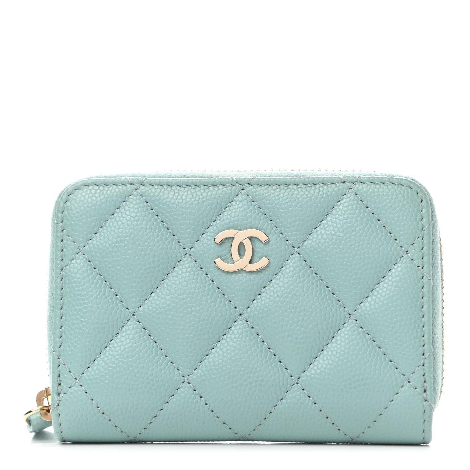 Chanel Caviar Quilted Zip Coin Purse Light Blue 1 of 8
