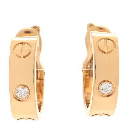 Cartier 18K Yellow Gold 2 Diamond 5.5mm LOVE Hoop Earrings 1 of 10