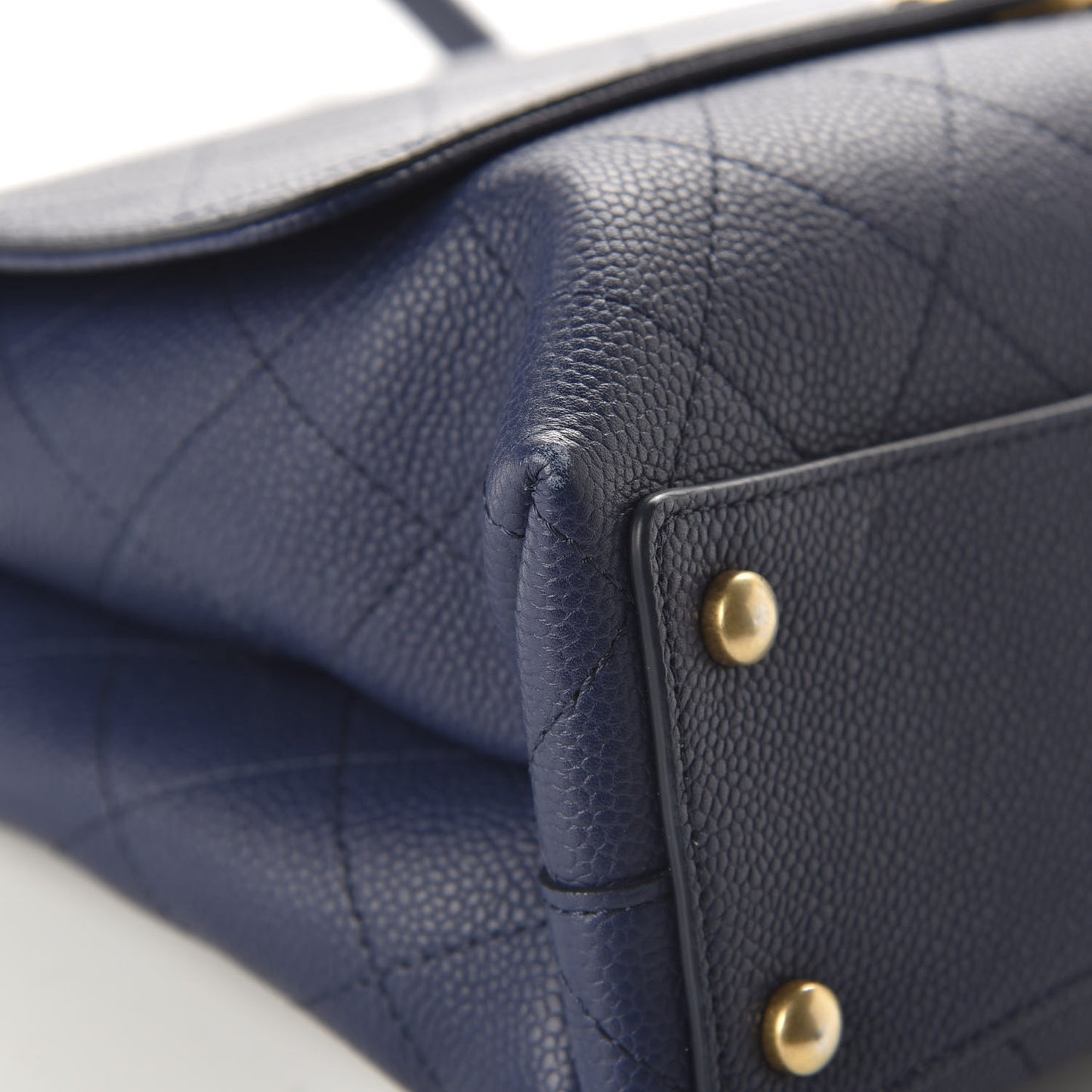 Grained Calfskin Stitched Flap Navy Blue