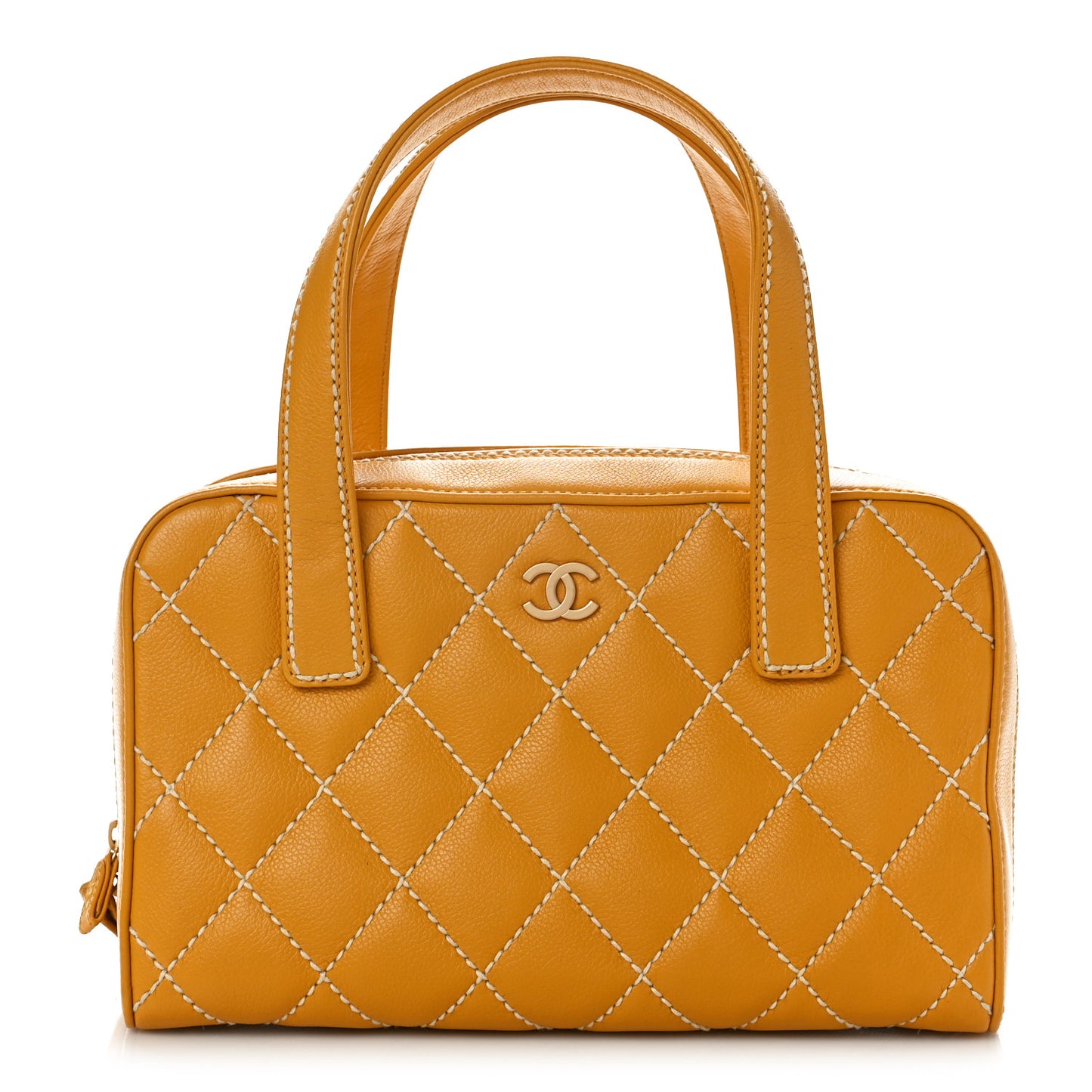 Calfskin Contrast Stitch Surpique Bowler Yellow