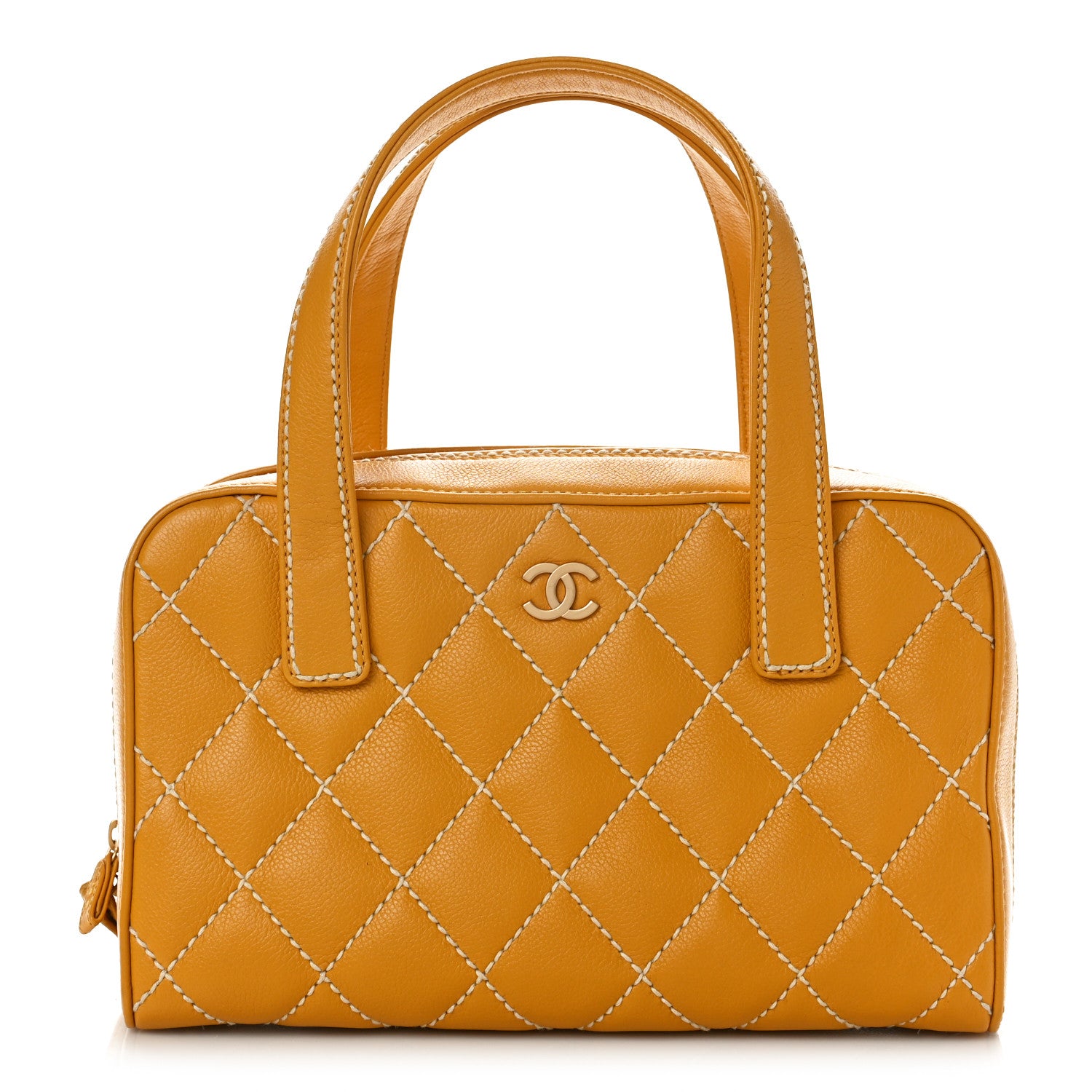 Chanel Calfskin Contrast Stitch Surpique Bowler Yellow 1 of 13