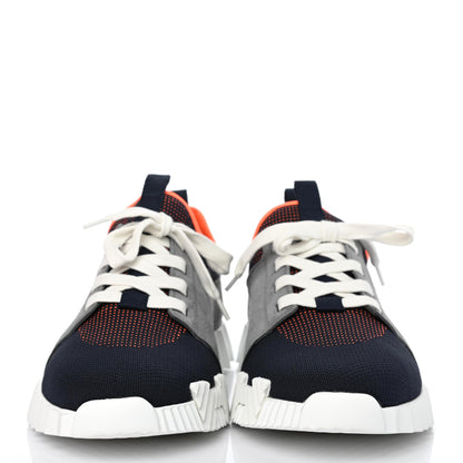 Hermes Knit Suede Goatskin Mens Depart Sneakers 42.5 Marine Gris Fumee 2 of 4