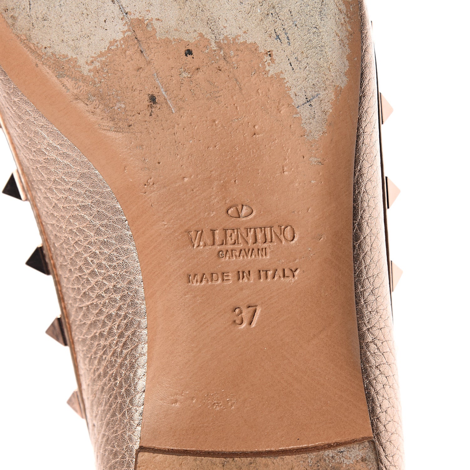 Valentino Garavani Metallic Pebbled Calfskin Rockstud Ballerina Flats 37 Rame 6 of 8