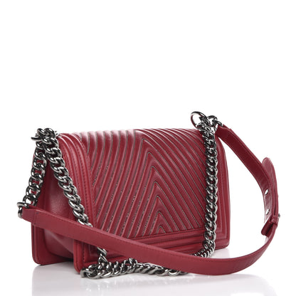 Chanel Calfskin Chevron Quilted Medium Chain Boy Flap Red 3 of 10