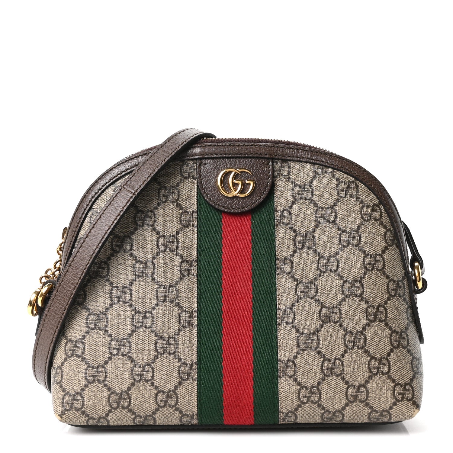 Gucci GG Supreme Monogram Textured Dollar Calfskin Web Small Ophidia Dome Shoulder Bag Beige Ebony New Acero 1 of 10