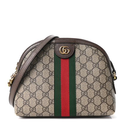 Gucci GG Supreme Monogram Textured Dollar Calfskin Web Small Ophidia Dome Shoulder Bag Beige Ebony New Acero 1 of 10