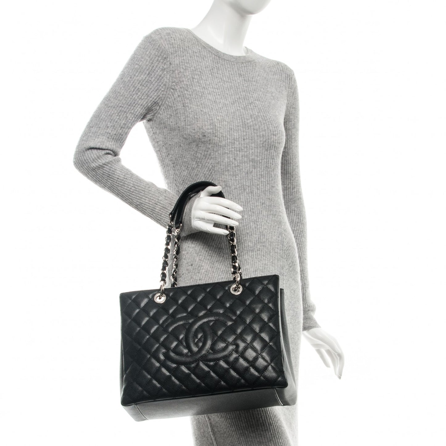 Caviar Quilted Grand Shopping Tote GST Black