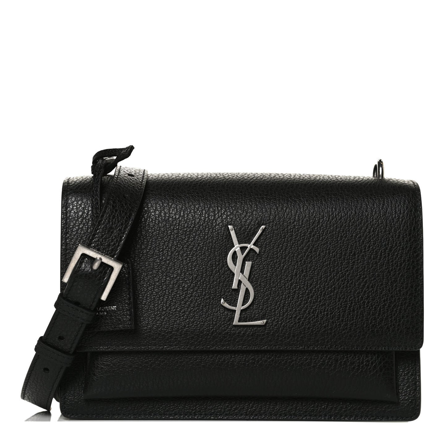 Grained Calfskin Medium Monogram Sunset Satchel Black
