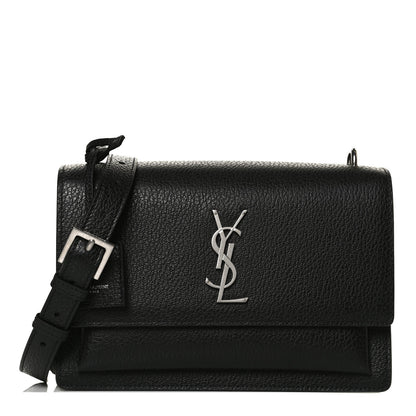 Saint Laurent Grained Calfskin Medium Monogram Sunset Satchel Black 1 of 15