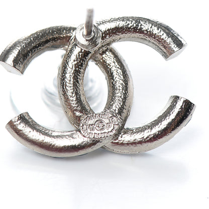 Chanel Metal Baguette Crystal CC Earrings Silver Blue 4 of 4