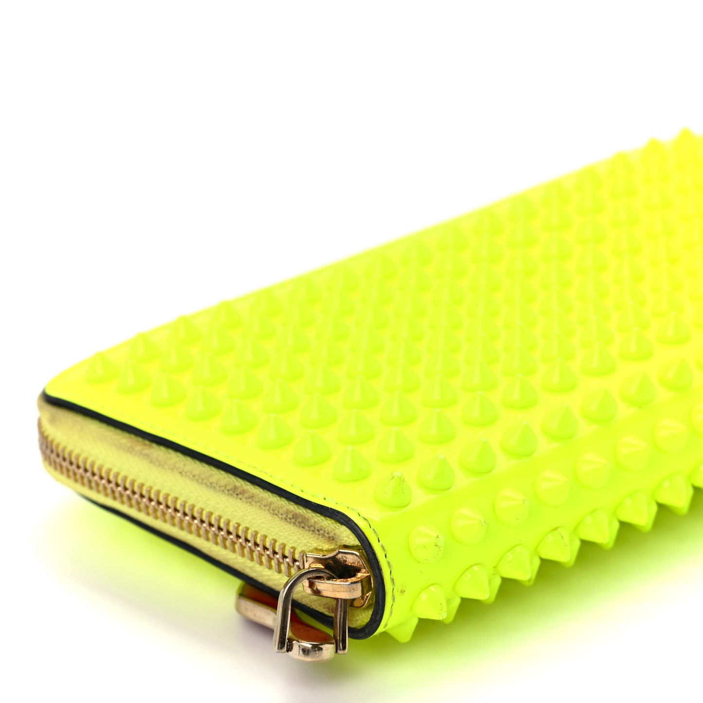Patent Panettone Spiked Zip Around Wallet Neon Yellow