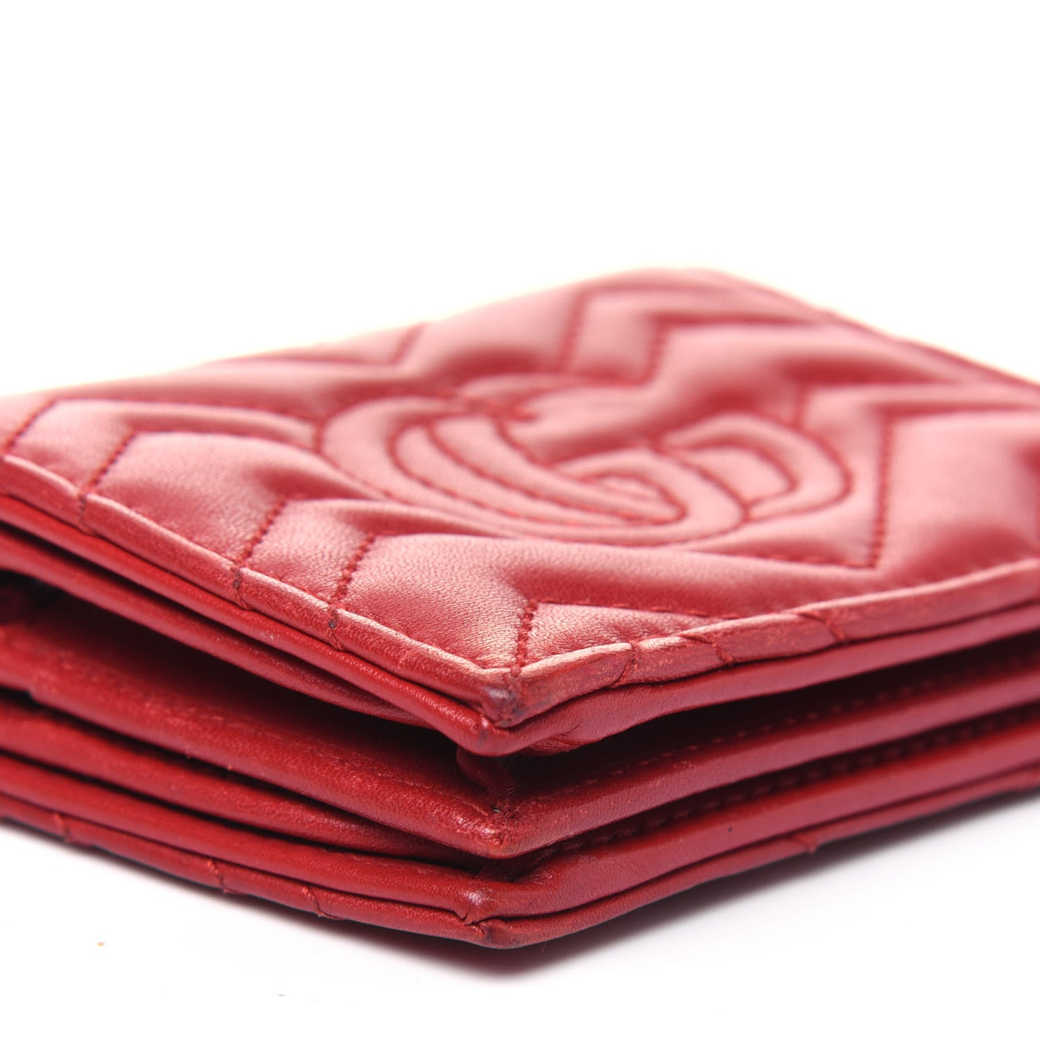 Gucci Calfskin Matelasse GG Marmont Card Case Wallet Hibiscus Red 13 of 19