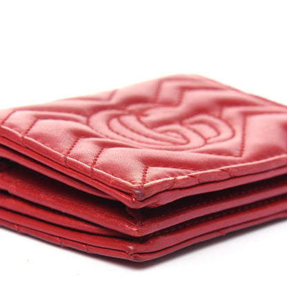 Gucci Calfskin Matelasse GG Marmont Card Case Wallet Hibiscus Red 13 of 19