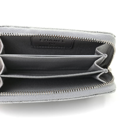 Chanel Glittered Metallic Caviar Quilted Zip Coin Purse Wallet Silver 5 of 7