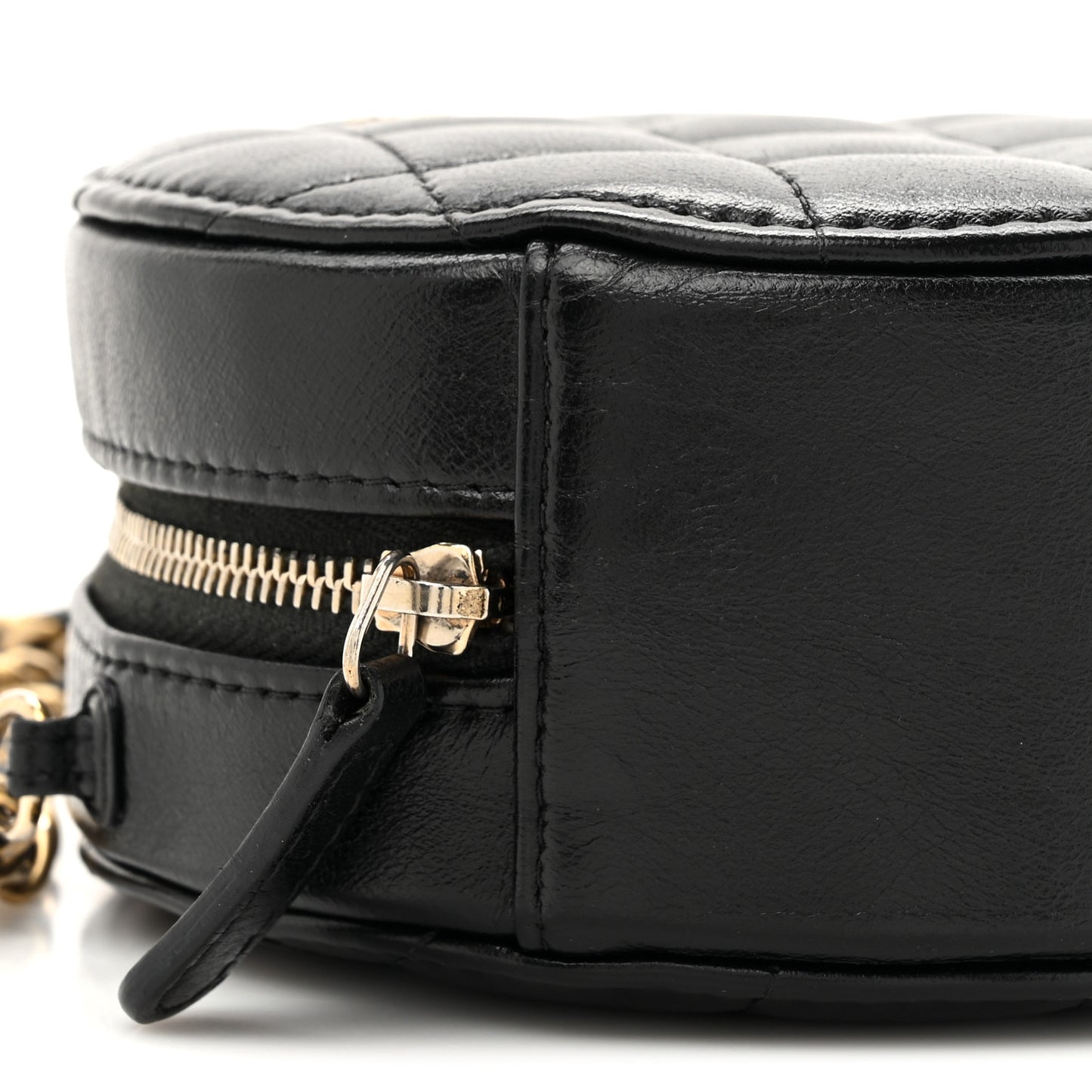 Lambskin Quilted Round Clutch With Chain Black