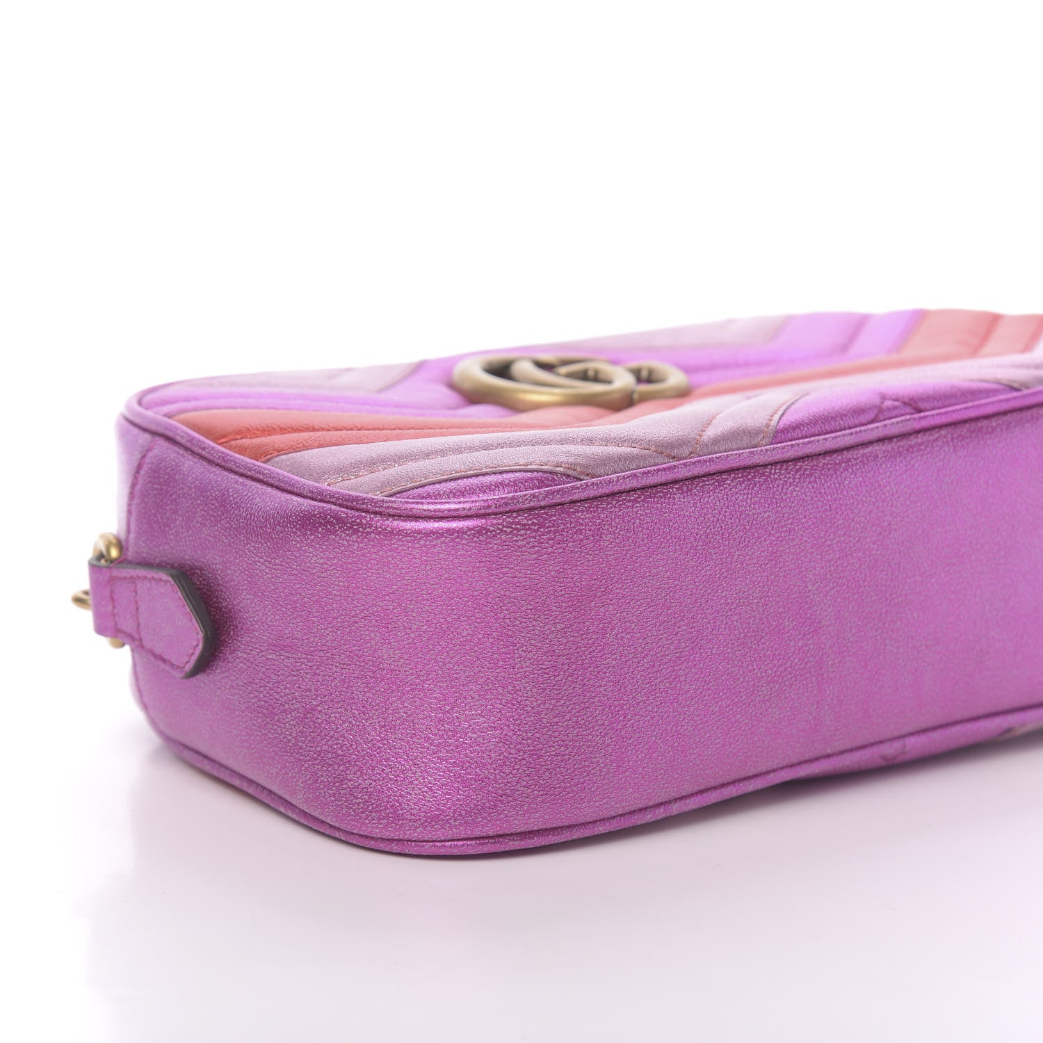 Gucci Laminated Nappa Matelasse Small GG Marmont Chain Shoulder Bag Fuxia Rosso Rosa 9 of 11
