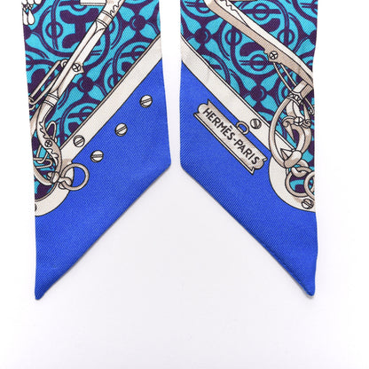 Hermes Silk Mors Et Gourmettes Remix Twilly Bleu Roy Turquoise Prune 4 of 5