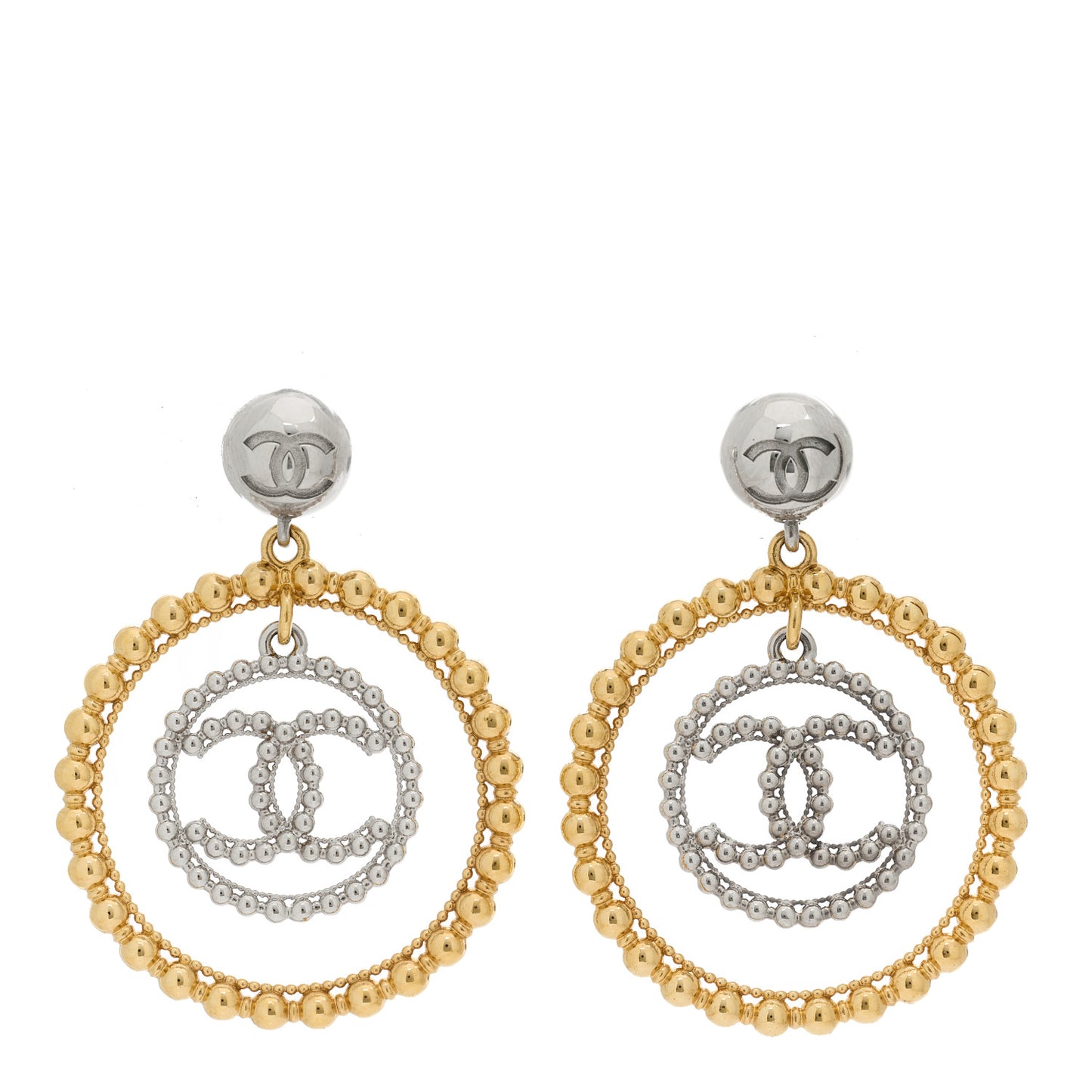 Metal Bead Round CC Drop Earrings Gold Silver