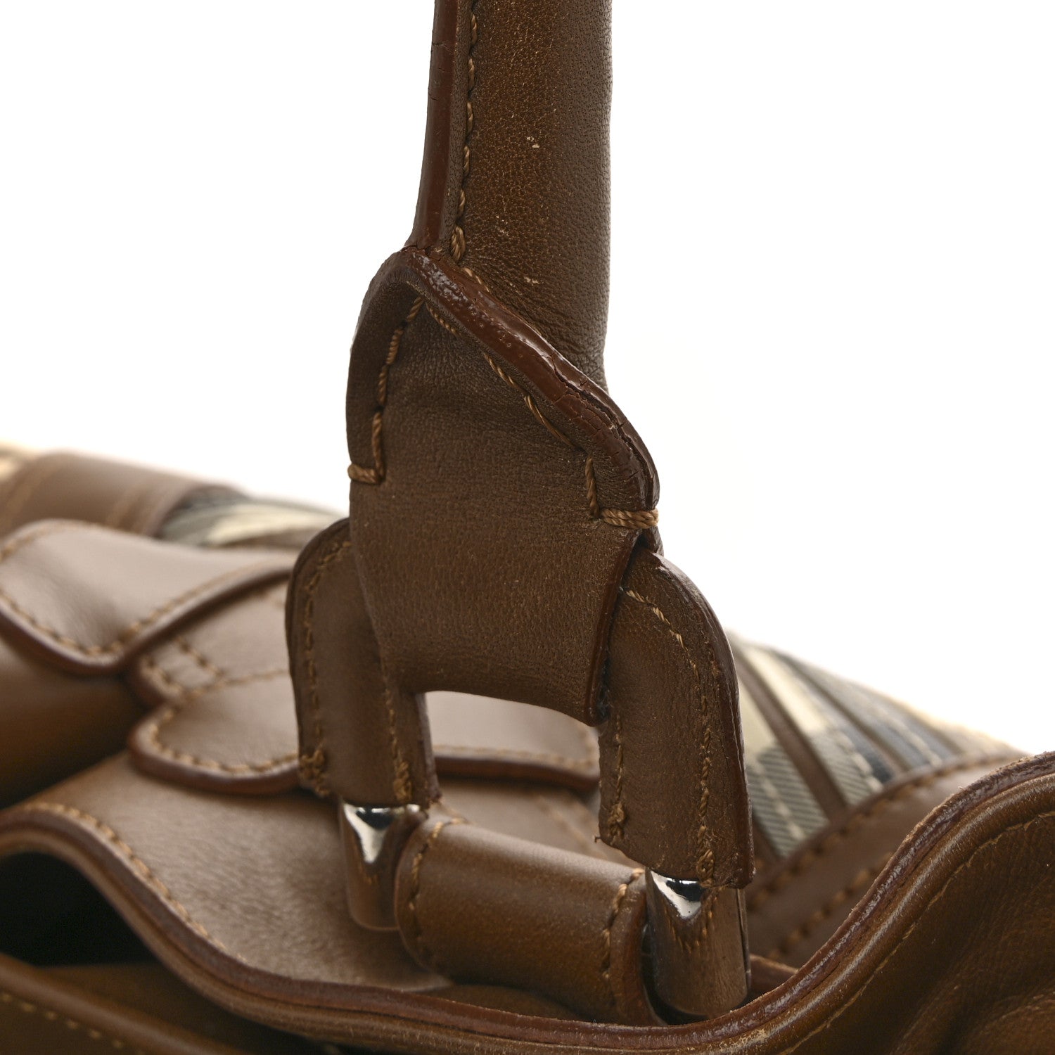 Burberry Bridle Calfskin House Check Sliced Beaton Tote Brown Ochre 14 of 17