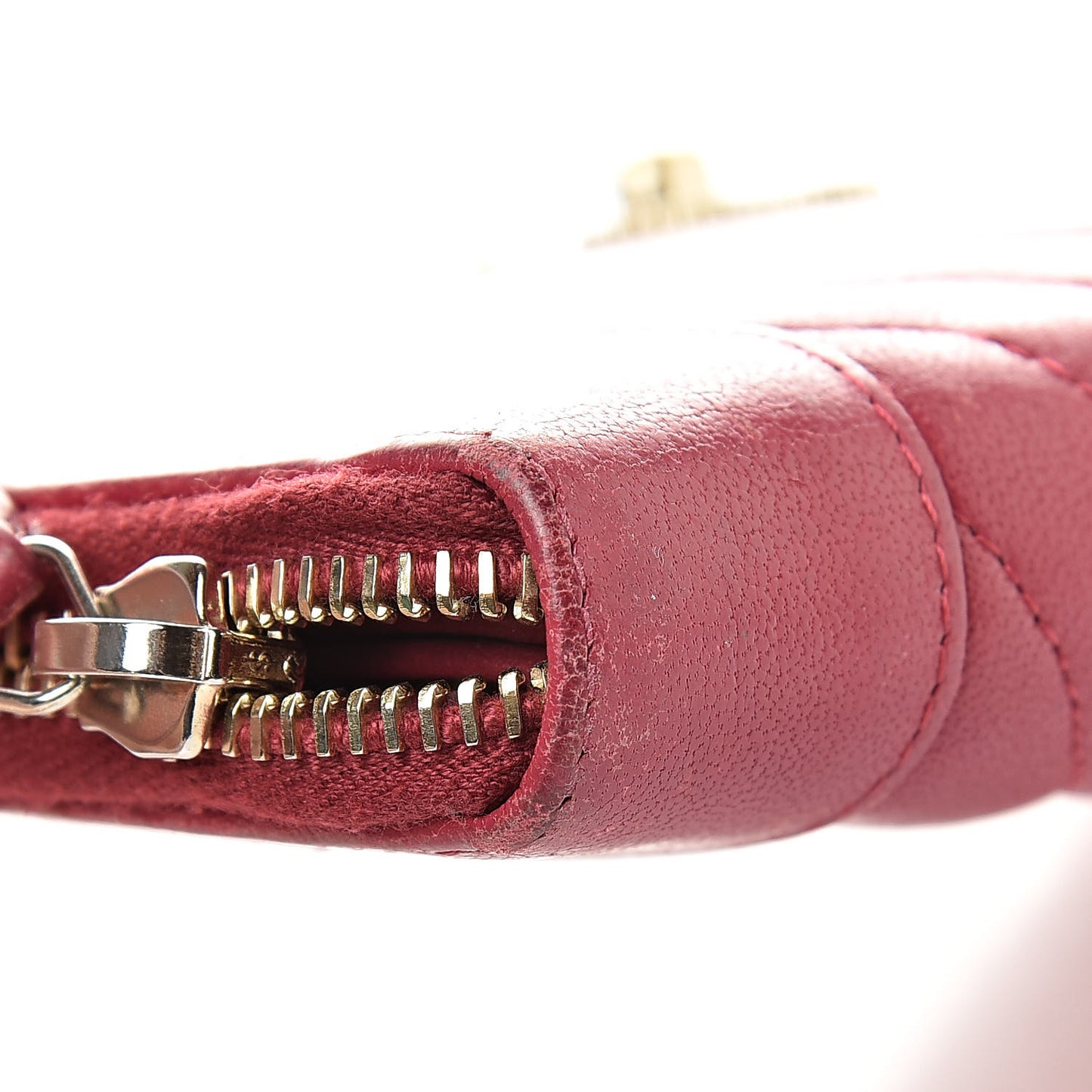 Sheepskin Chevron Quilted Mademoiselle Vintage Zip Around Wallet Dark Pink