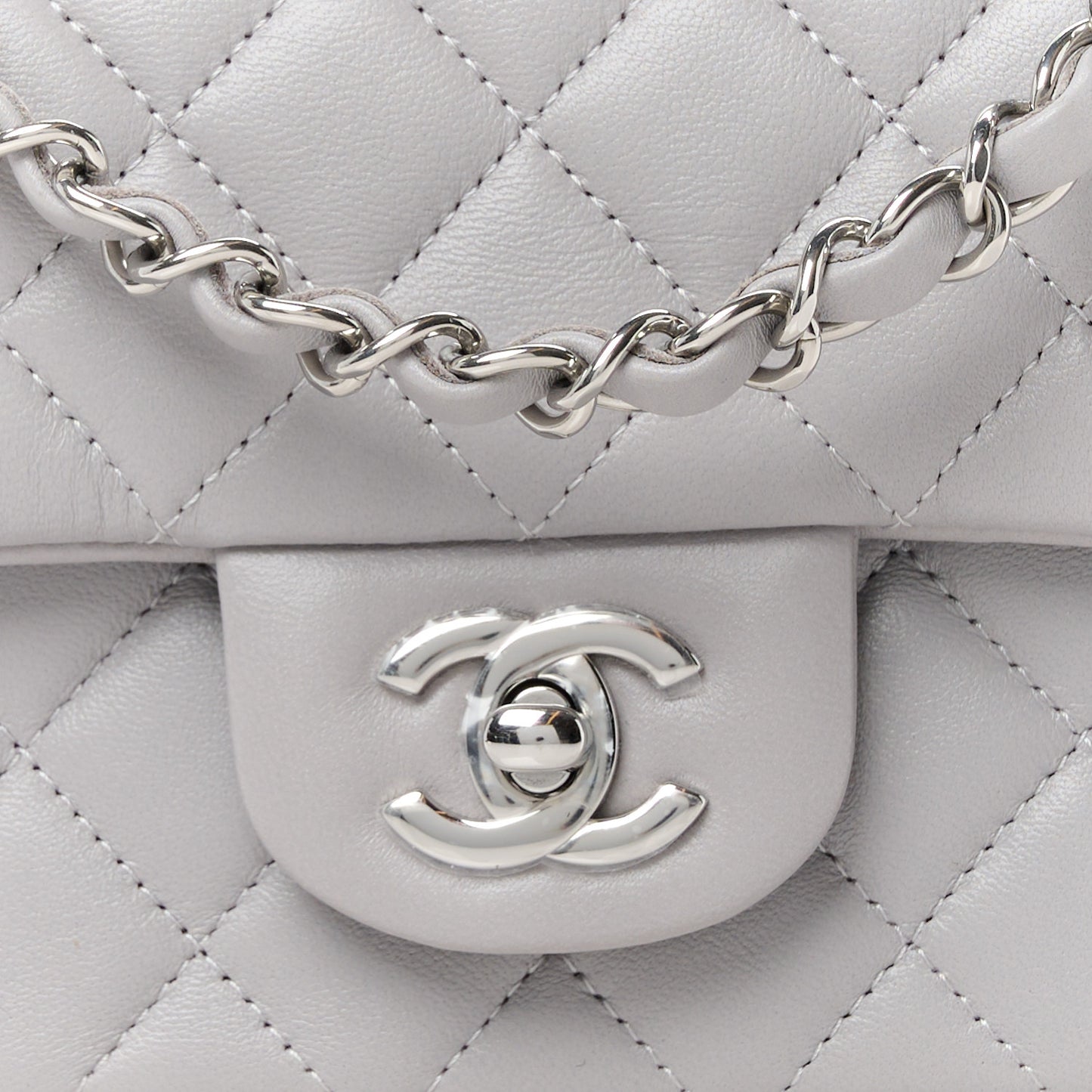 Lambskin Quilted Mini Rectangular Flap Grey