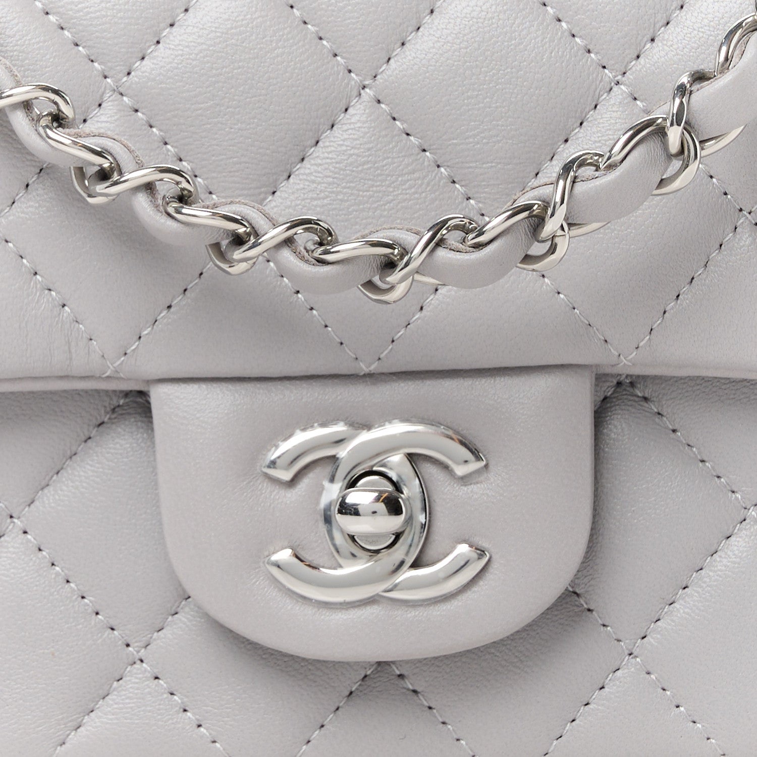 Chanel Lambskin Quilted Mini Rectangular Flap Grey 9 of 12