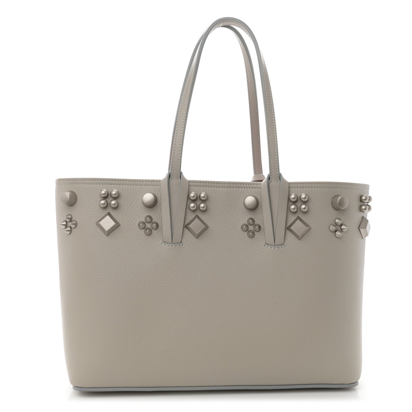 Calfskin Spikes Small East West Cabata Tote Light Grey