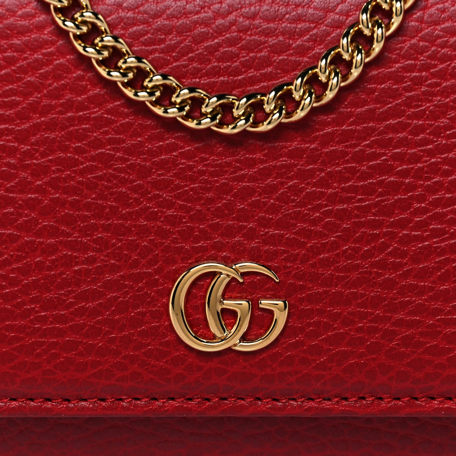 Gucci Dollar Calfskin Petite GG Marmont Wallet Chain Bag Hibiscus Red 7 of 13