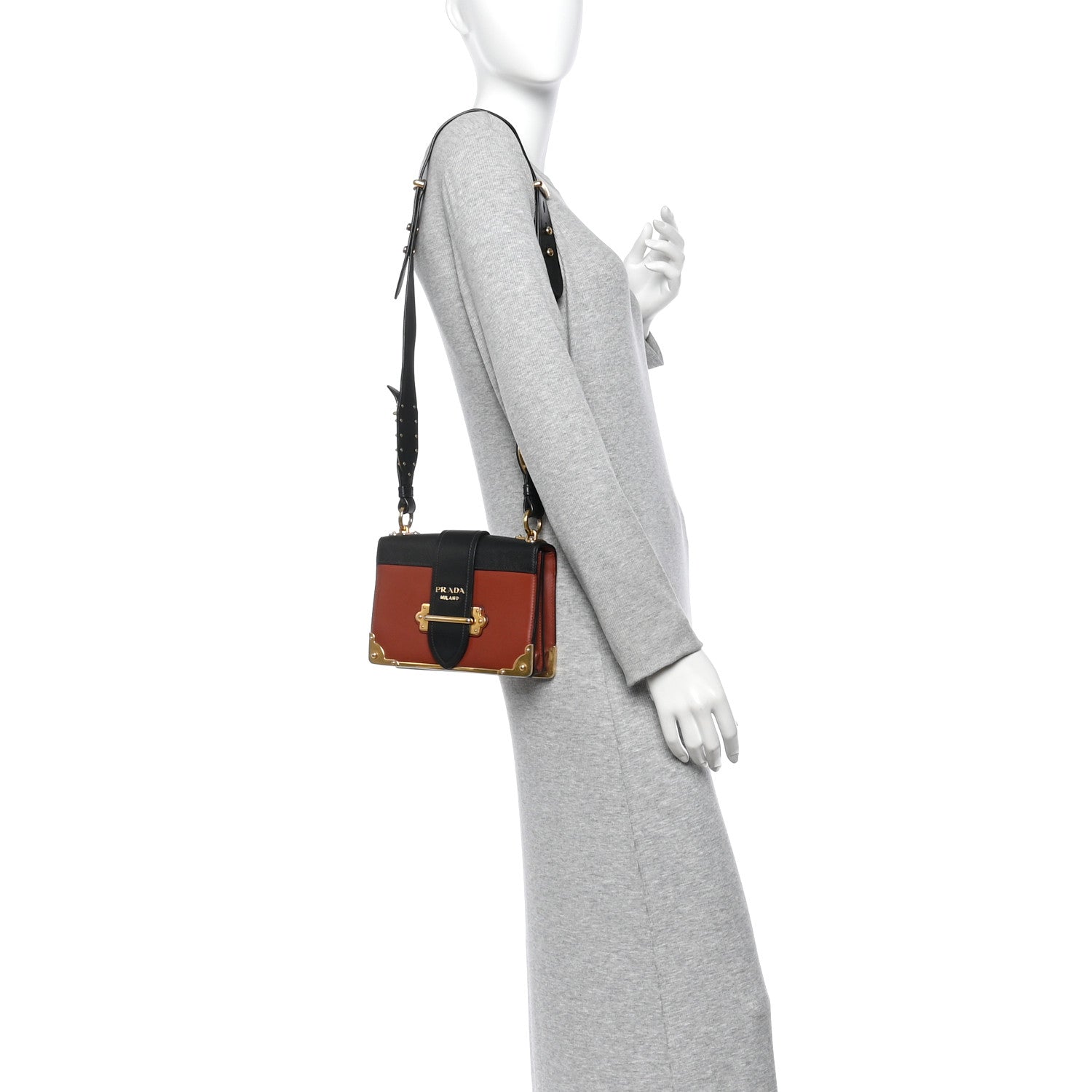 Prada City Calfskin Saffiano Cahier Bag Cotto Black 2 of 9