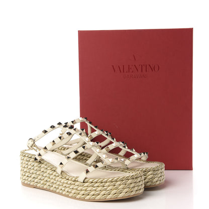 Valentino Garavani Calfskin Rockstud Ankle Strap Torchon Espadrille Caged 30/55mm Sandals 39 Light Ivory 14 of 14