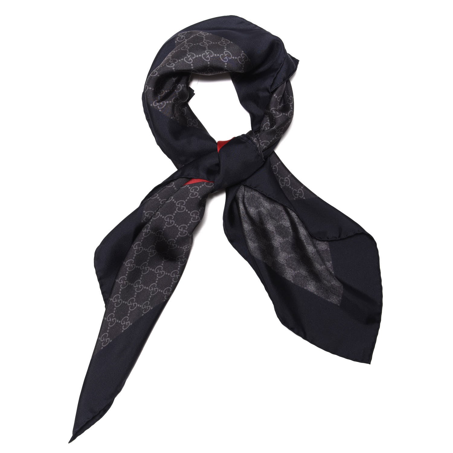 Gucci Silk GG Monogram Wolf GG Web Scarf Black Blue 563935