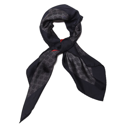 Gucci Silk GG Monogram Wolf GG Web Scarf Black Blue 2 of 5