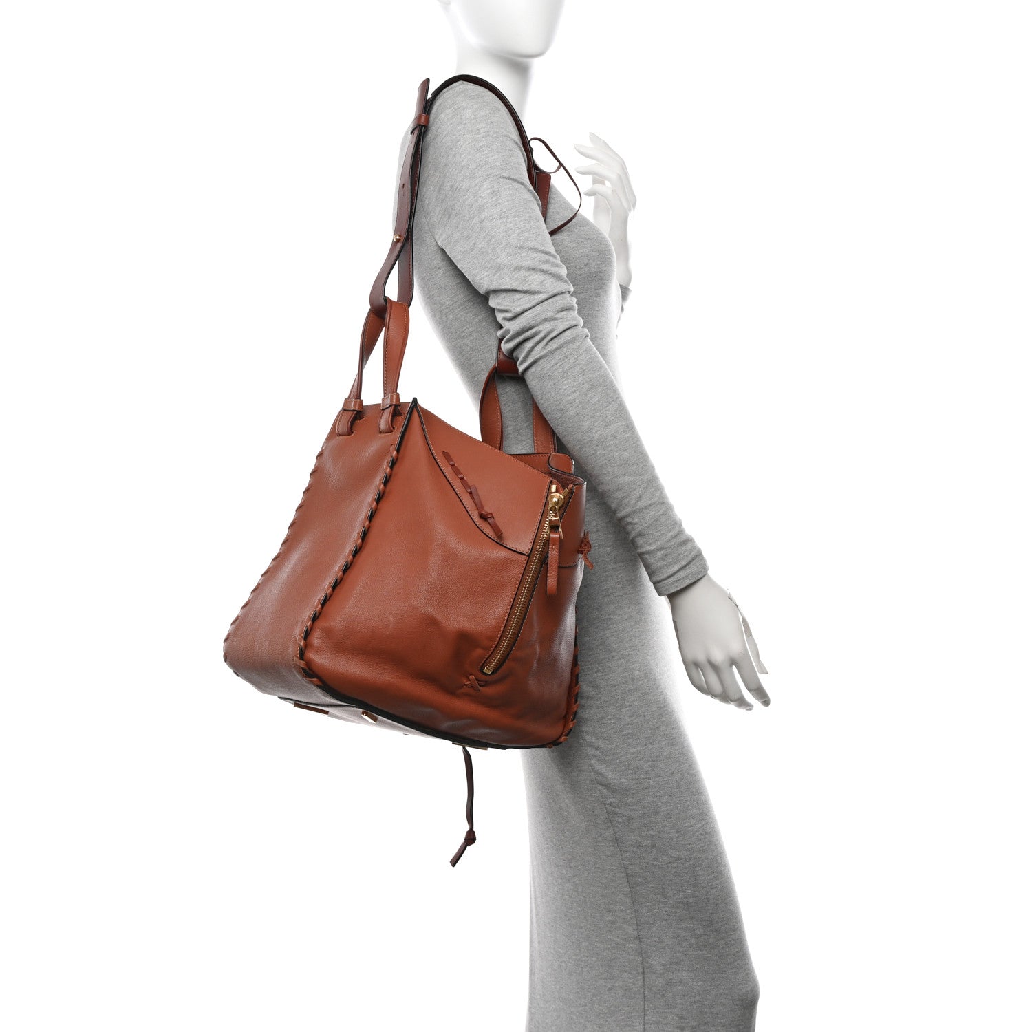 Loewe Calfskin Laced Hammock Shoulder Bag Tan 2 of 17