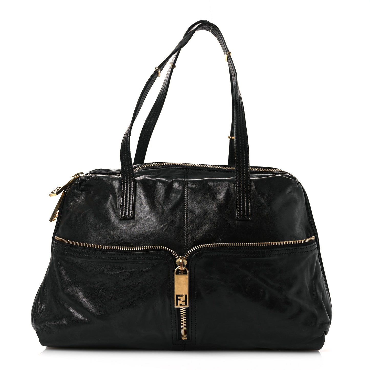 Sheepskin Zipper Satchel Black