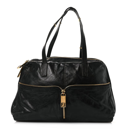 Fendi Sheepskin Zipper Satchel Black 1 of 14
