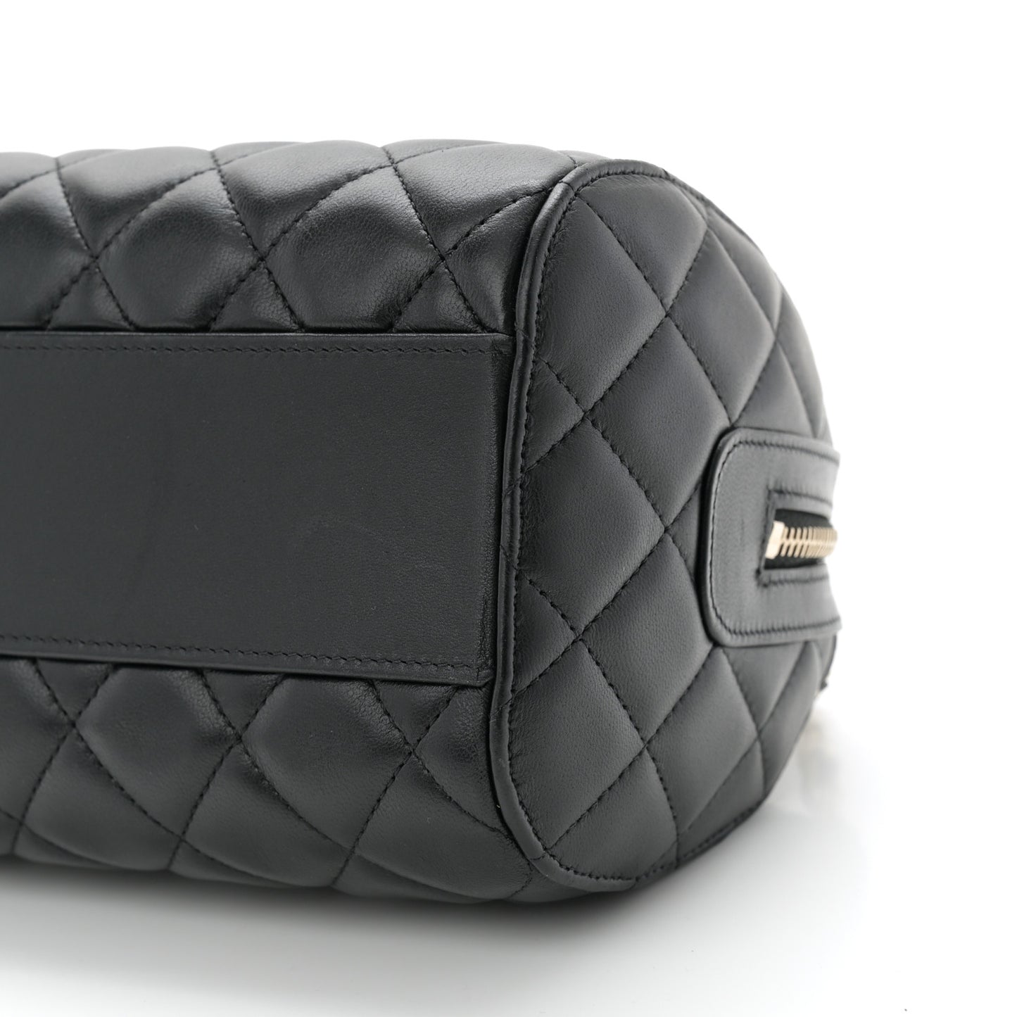 Lambskin Quilted Mini Bowling Bag Black