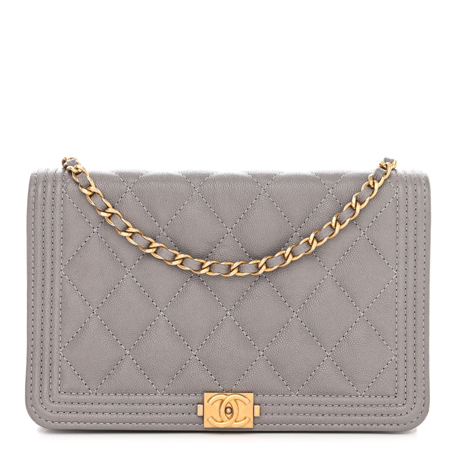 Chanel Caviar Quilted Boy Wallet On Chain WOC Grey 1 of 13